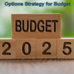 Illustration of options trading strategies such as long straddle, long strangle, and iron condor to navigate high volatility during budget announcements."