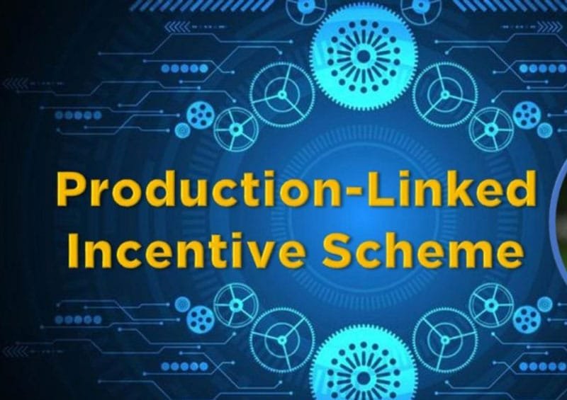 "Illustration explaining the Production Linked Incentive (PLI) scheme for boosting manufacturing in India."
